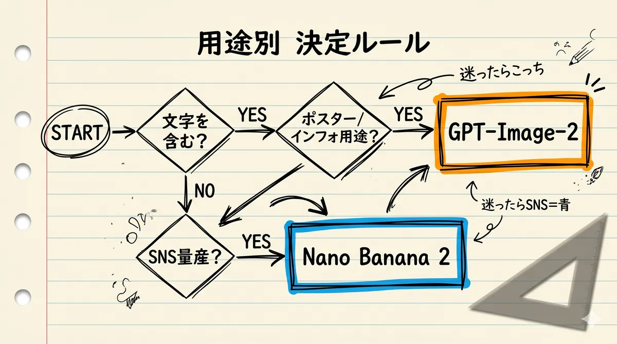 Nano Banana 2 で生成した用途別決定フロー