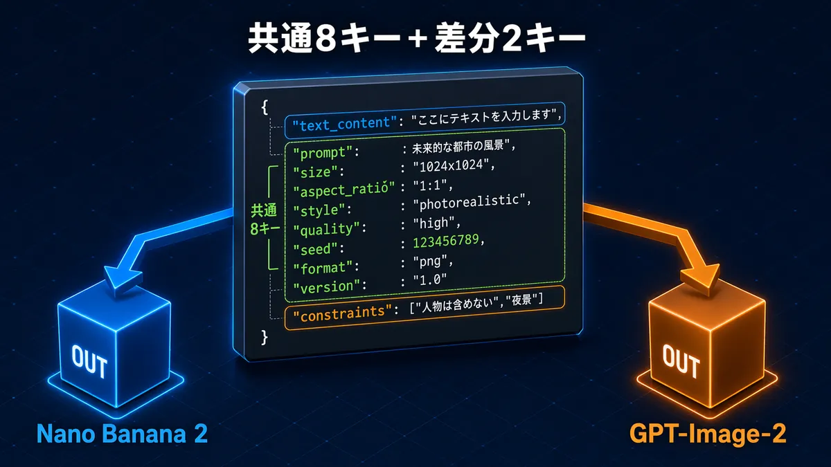 GPT-Image-2 で生成した同JSONの共通キーと差分キー