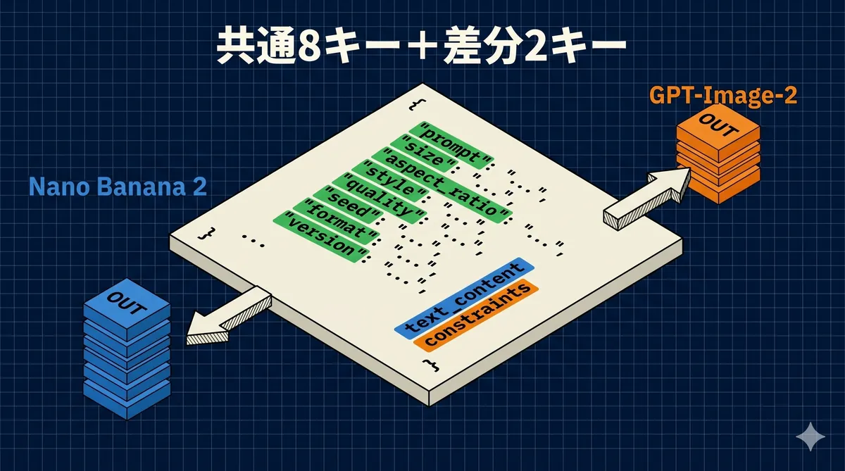 Nano Banana 2 で生成した同JSONの共通キーと差分キー