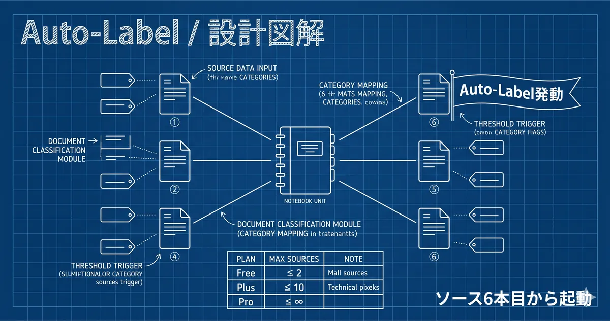 NotebookLM Auto-Labelの使い方｜ソース6本目から自動分類、料金別の上限一覧
