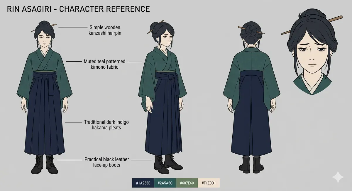 Rin Asagiri|明治東京・ガス灯時代の小説主人公コンセプト (Nano Banana 2で生成)