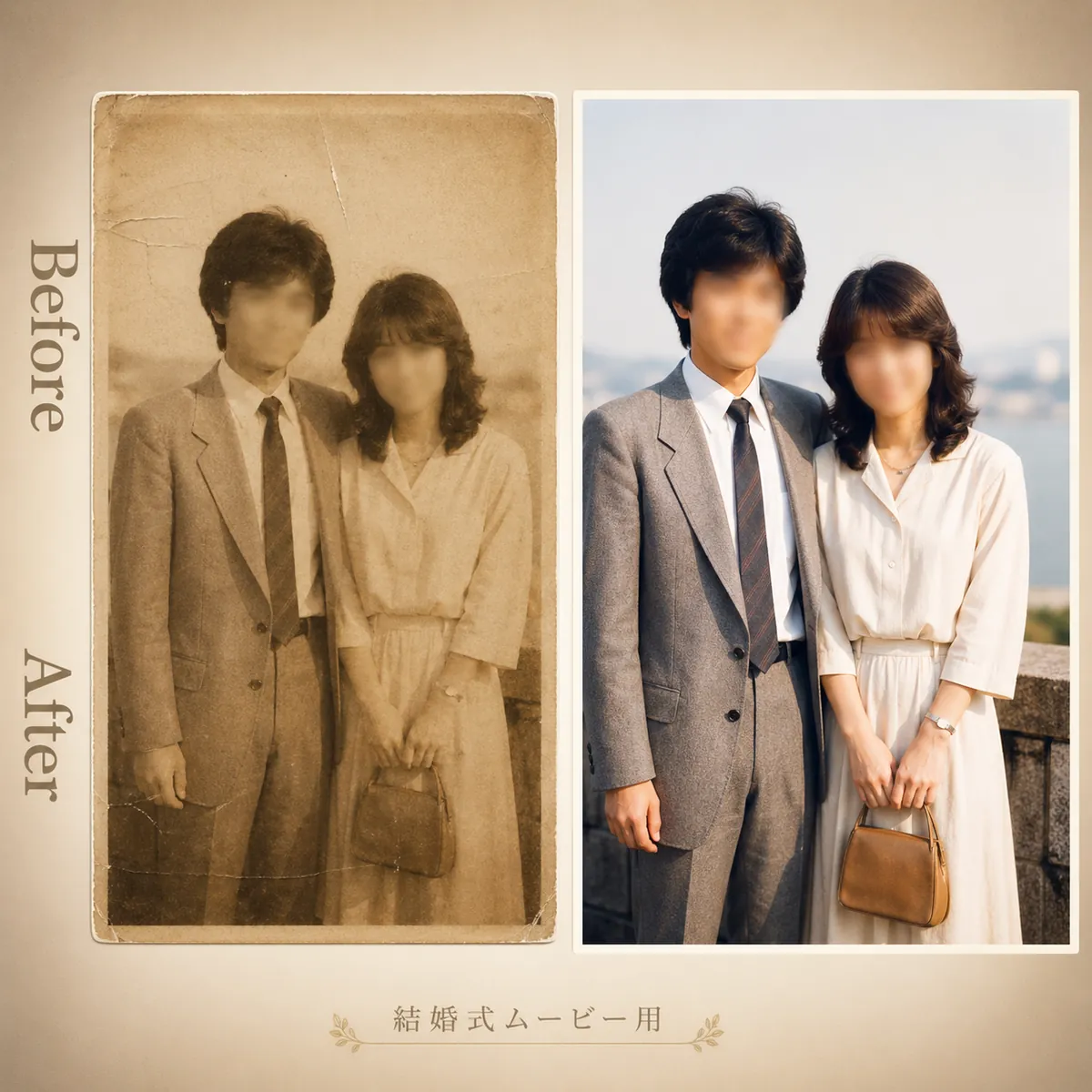 結婚式ムービー用に復元した両親若い頃の写真