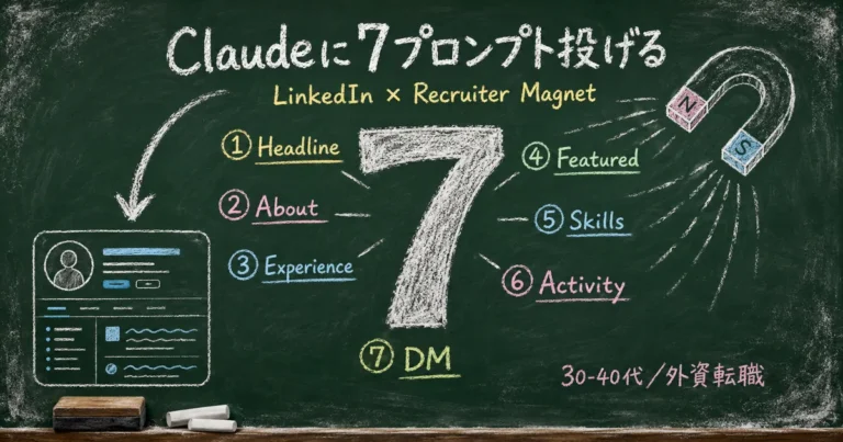 Claudeに7プロンプト投げてLinkedInの見出し・職歴・DMを書き直す｜外資に転職したい30-40代向け