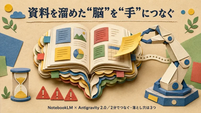 NotebookLMに資料を溜めてる非エンジニア向け|Antigravity 2.0に2分でつないで資料を勝手に読ませる手順と3つの落とし穴
