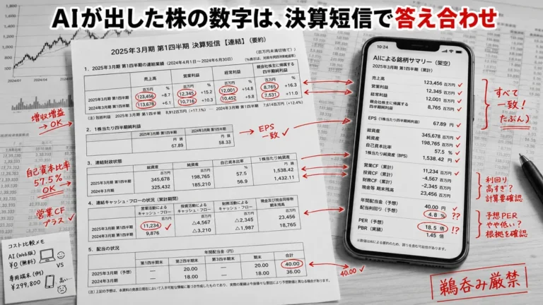 NISAで個別株を選ぶ人向け|Gemini無料で出した財務数字を決算短信で答え合わせする3ステップ