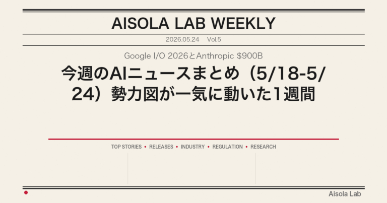 Google I/O 2026とAnthropic $900B｜今週のAIニュースまとめ（5/18-5/24）勢力図が一気に動いた1週間